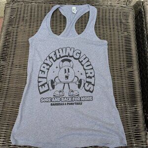 Barbells And Ponytails " Retro Everything Hurts" Racerback Tank Top Sz XS NEW